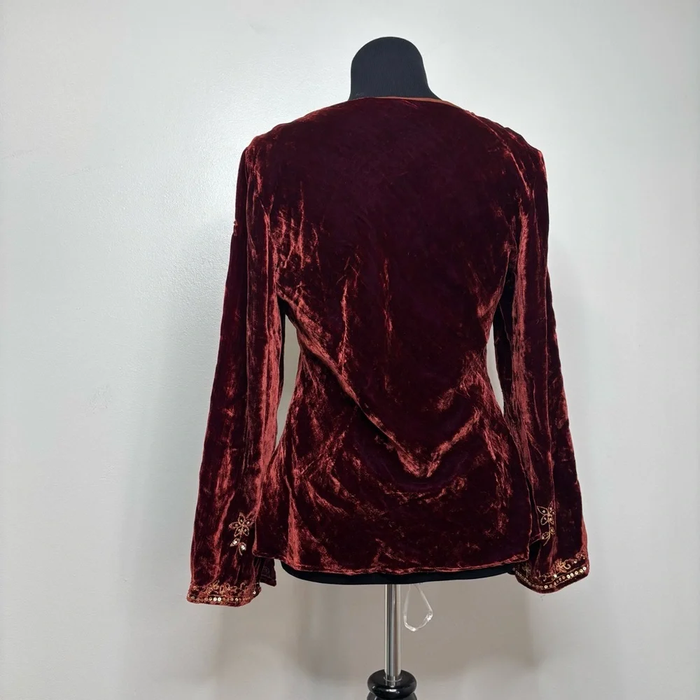 Eci New York Velvet Sequin Embellished Top Size 8 Wine Boho - Picture 3 of 13